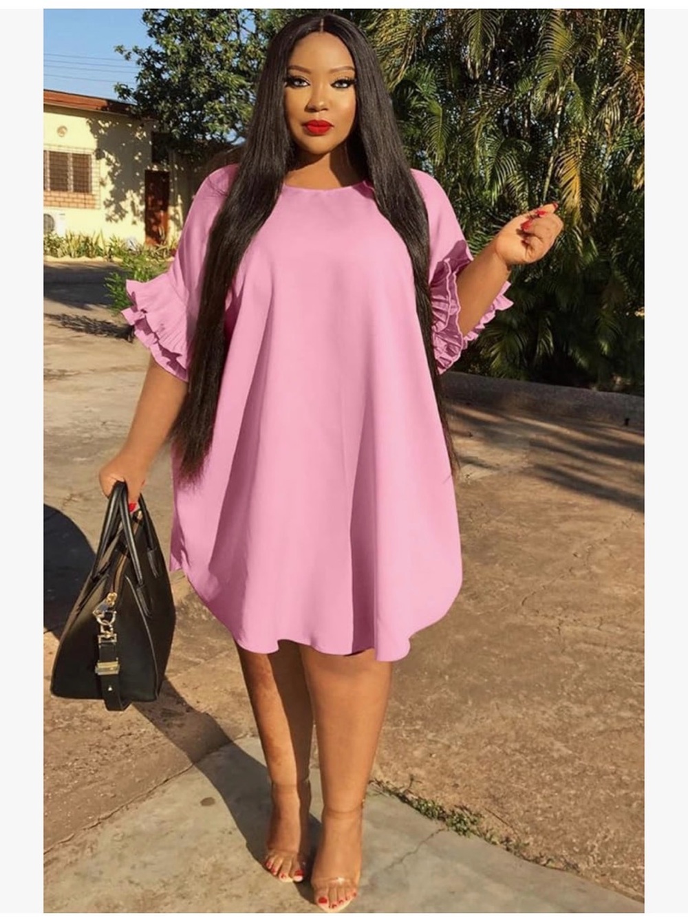 NWT Lipsy Pink Ruffle-Sleeve Swing Mini Dress, XL